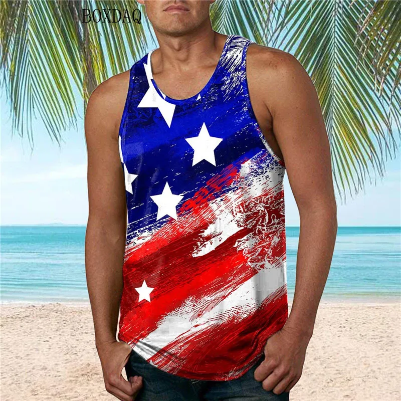 

Майка мужская с круглым вырезом, модная уличная одежда без рукавов, Свободный Повседневный Топ с 3d-флагом Америки, большой размер 6XL, на лето