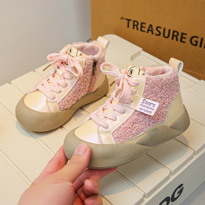 Детские разноцветные повседневные хлопковые туфли с боковой молнией и завязкой