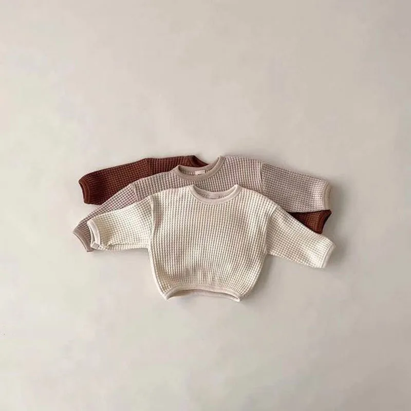 

New Spring Baby Blouse Waffle Toddler Boys Tops Brief Girls Clothes Casual Outfit fall clothes for kids baby boy sweater