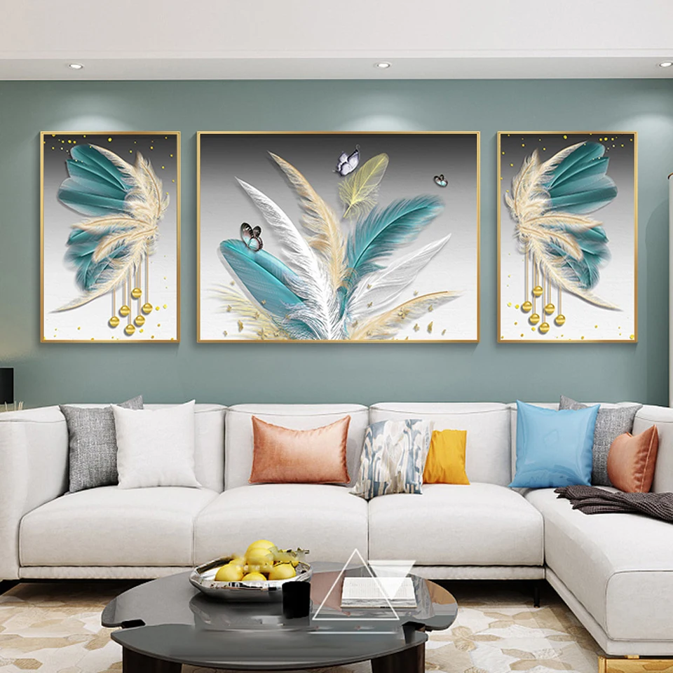 

3pcs 5d Diamond Painting European Style Full Diamond Mosaic Auspicious Feathers Abstract Light Luxury Triptych Cross Stitch G1