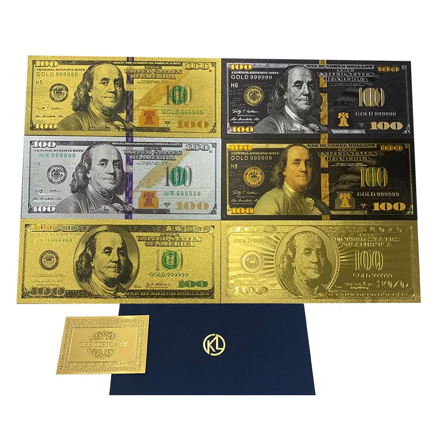 10 pcs USA 100 Dollar Gold Foil Banknote Bill Fake Money United States OF America collection cards USA money prop for decor