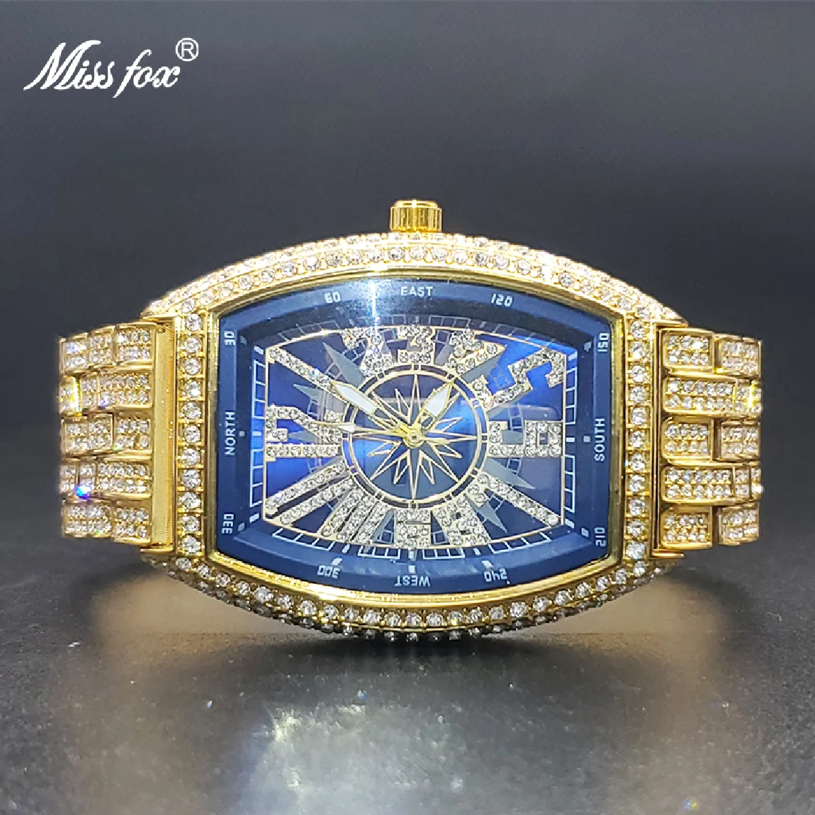 

Gold Watch For Men Big Wrist Ice Drop Sparkly Tonneau Style Hip Hop Male Quartz Watches Waterproof Hand Clock Luxury Gift 2023