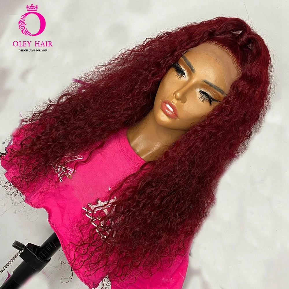 

30 Inch Kinky Curly Burgundy Colored Heat Resistant 13x4 Drag Queen Pre Plucked Cosplay Wigs For Black Women With Baby Hair