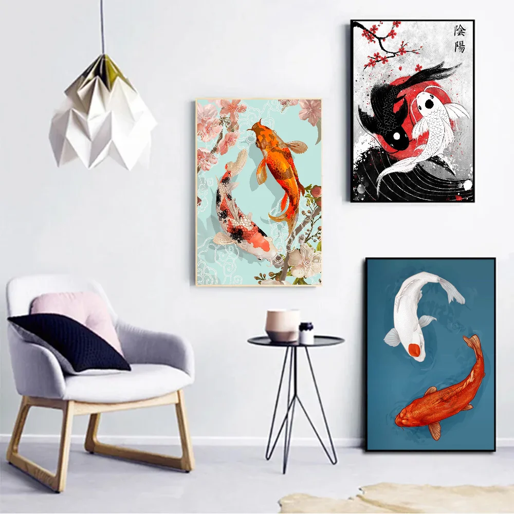 Плакат белой бумаги Koi Fish плакат высокого качества настенная живопись Настенный
