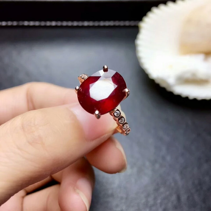 Large Grain Natural Pigeon Blood Ruby Ring Women's Genuine Sterling Silver Fashion Simple High Jewelry