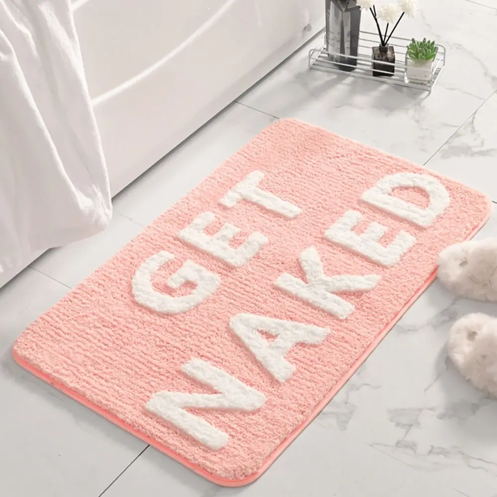 

Pink and White Bath Mat Funny Super Absorbent Non Slip Floor Carpet Get Naked Machine Washable Bathroom Rugs Tub Shower Bedroom