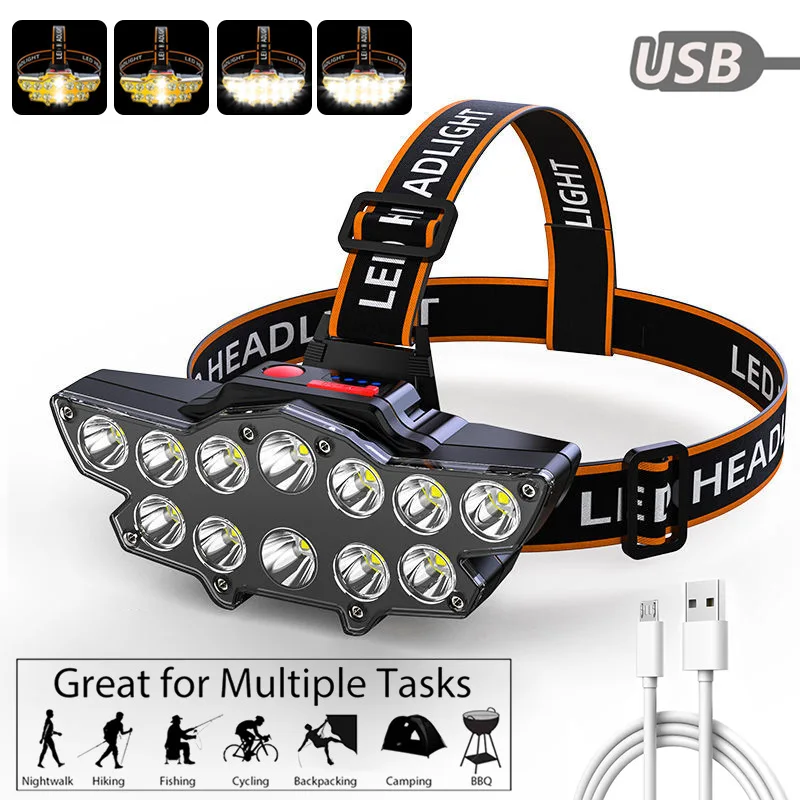 

Rechargeable Headlight Night Fishing Strong Lamp Outdoor Headlight 12led Miner's Head-mounted Light Waterproof Flashlight