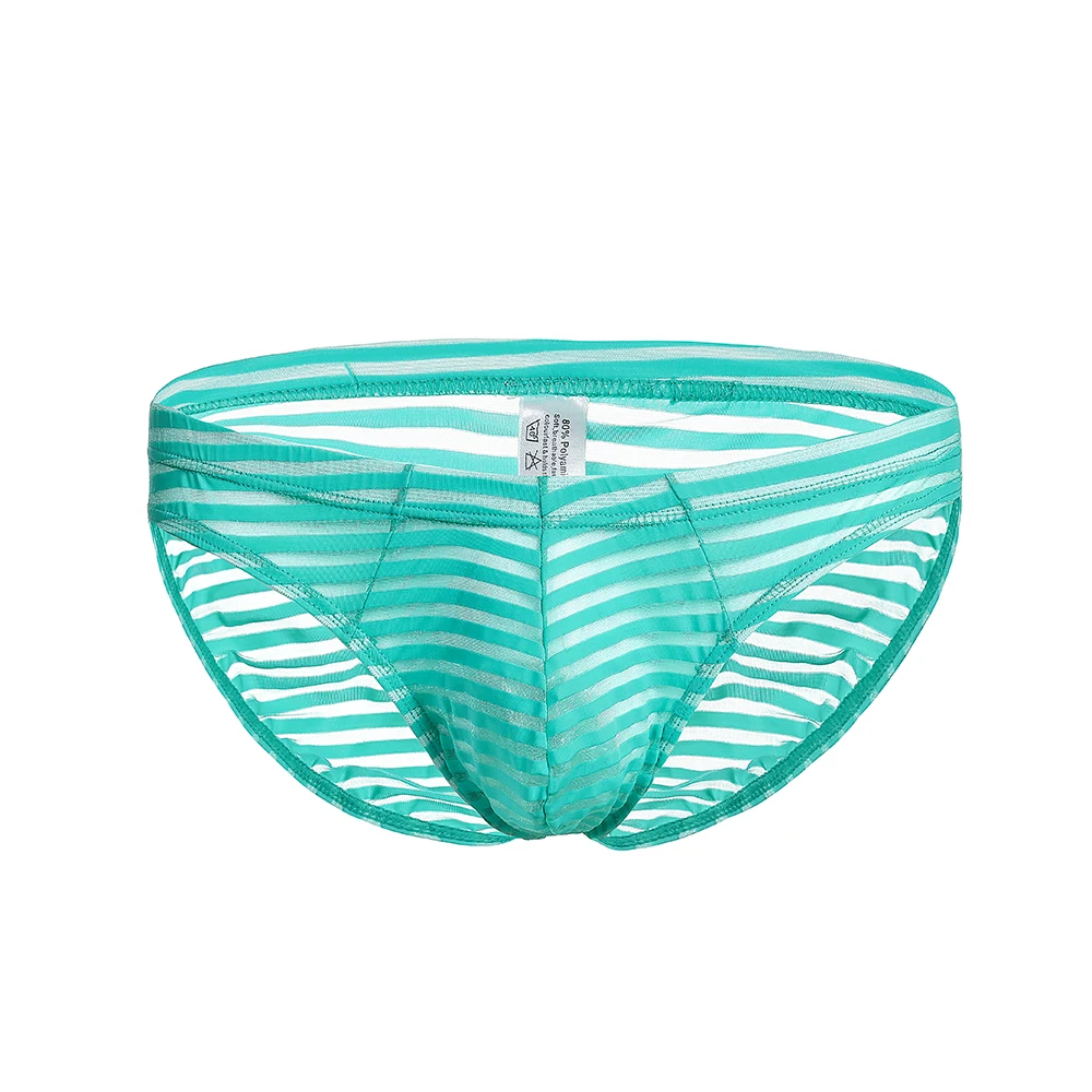 

Sexy Mens Mesh Underwear Transparent Stiped Bikini Briefs Man Low-rise Panties U Convex Pouch Underpants See Through Lingerie