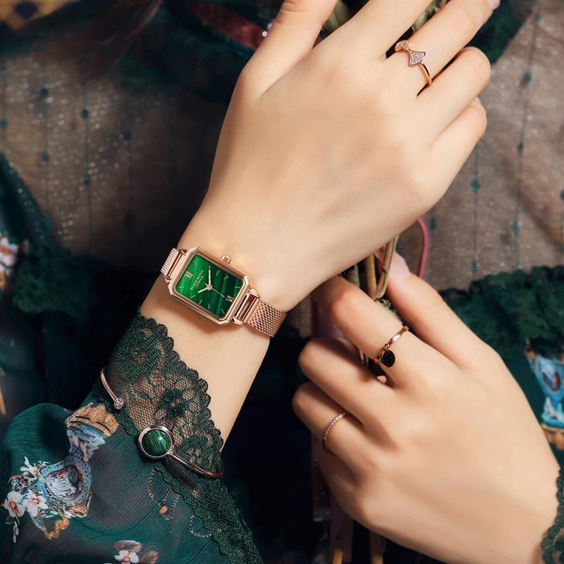 Wlisth Brand retro square plate, simple temperament, small green waterproof women's watch Wlisth Brand retro square plate, simpl