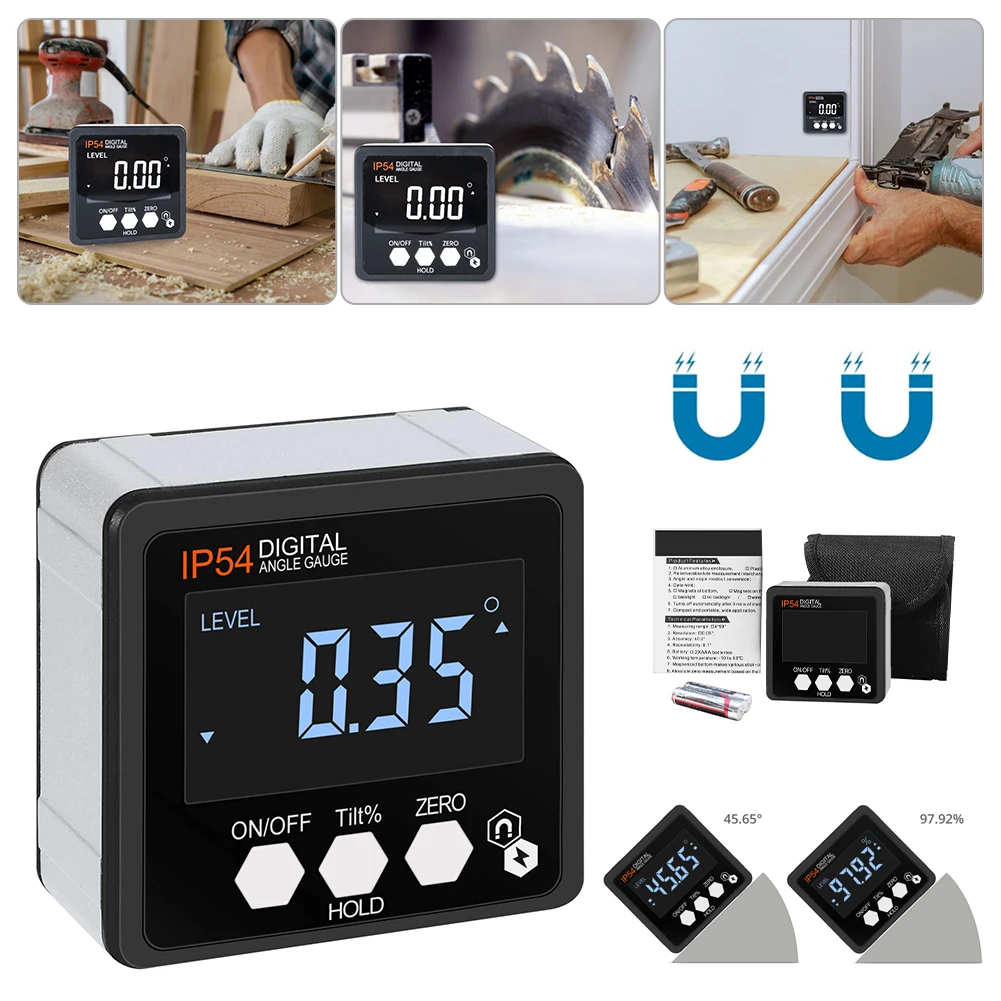 

4*90° Digital Level Protractor Inclinometer Magnetic Base Digital Angle Gauge LCD Light Measuring Tool for Carpentry Building