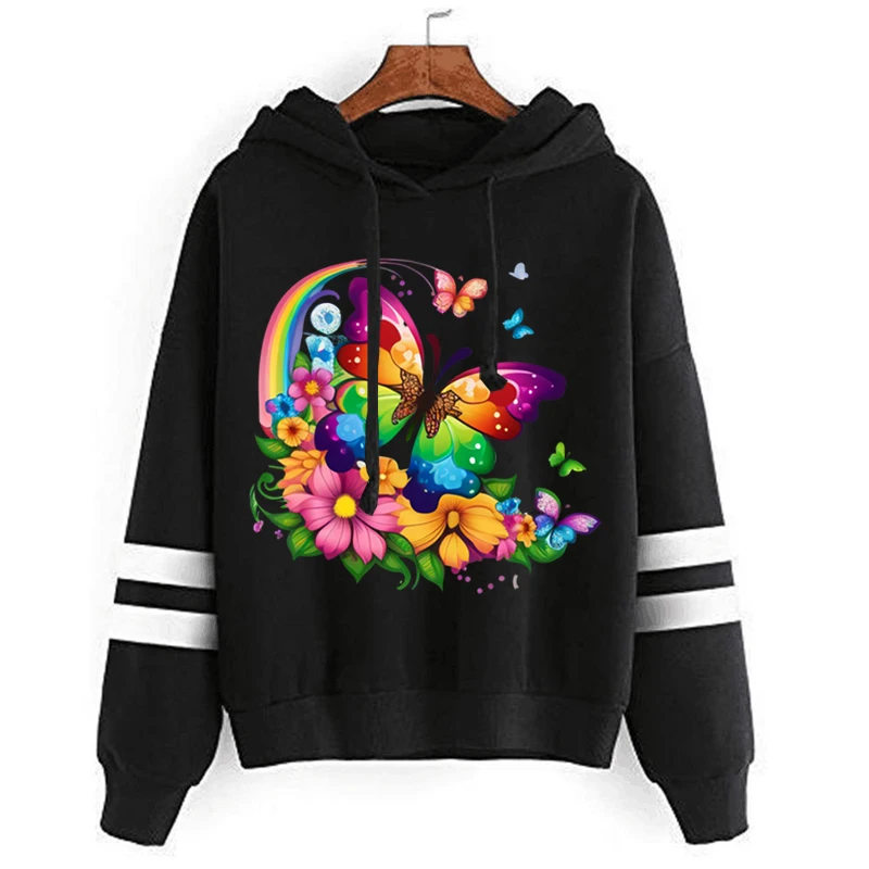 

Толстовки с принтом бабочек и цветов, модные повседневные свитшоты, кавайная Корейская одежда для женщин, винтажная женская уличная одежда в стиле Харадзюку