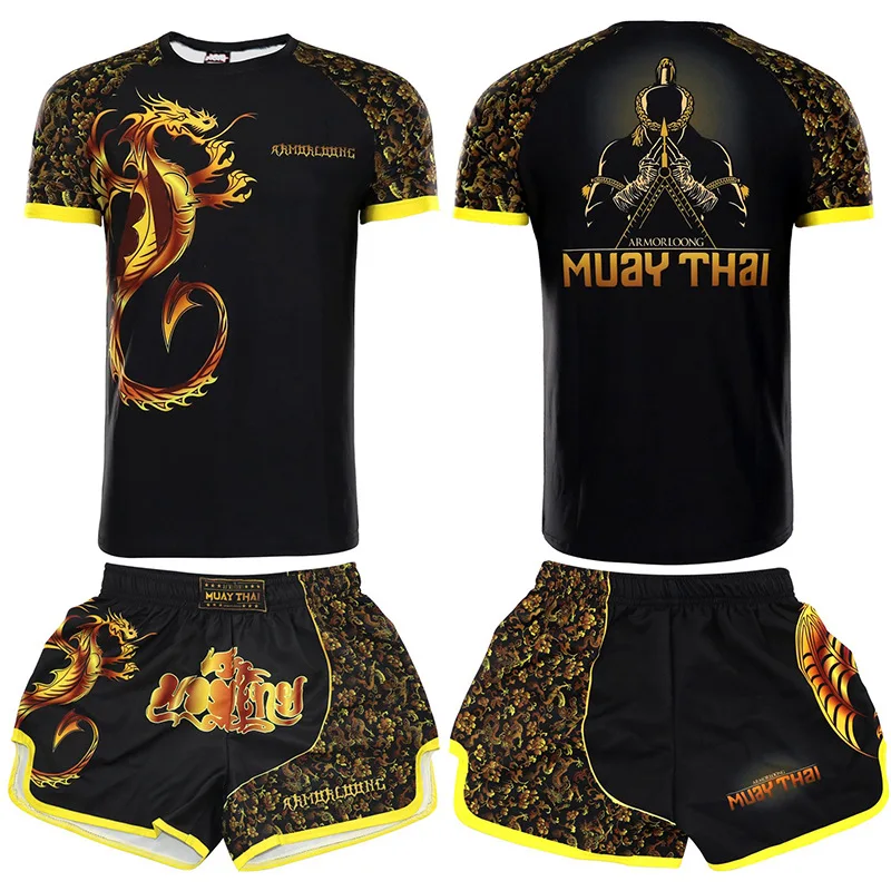 

Dragon Muay Thai Shorts MMA Rashguard Shirts Men Kid Martial Arts Bjj Sanda Boxing Training Clothes Kickboxing T Shirt Pants Set