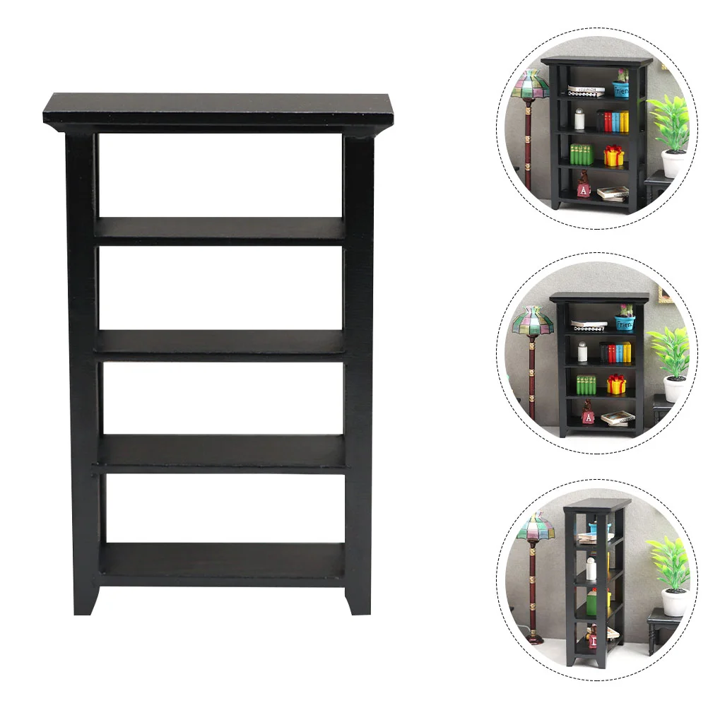 

Miniatures Black Flower Stand Furniture Model Pot Food Play Bookcase Wood Decorative Bookshelf House Adornment