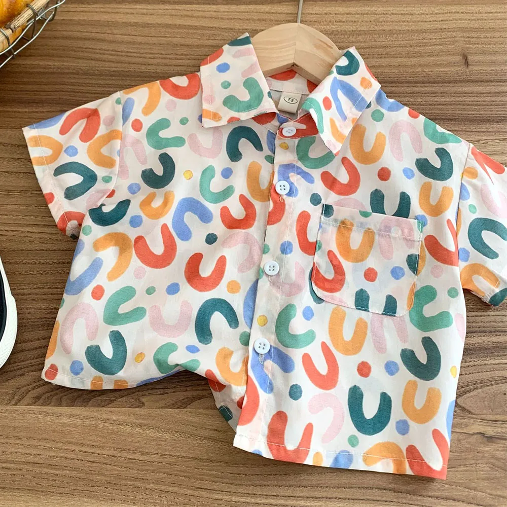 

Cotton Kids T Shirt For Boys Letter Print Turn-Down Collar Summer Children Clothing Casual Girls Tops Tees