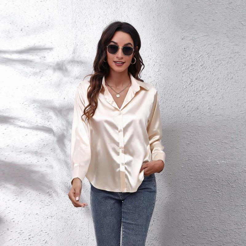 

Sandro Rivers New Women's Satin Shirt Fashion Elegant Temperament Imitation Silk Long Sleeve Premium Commuter Top Tees