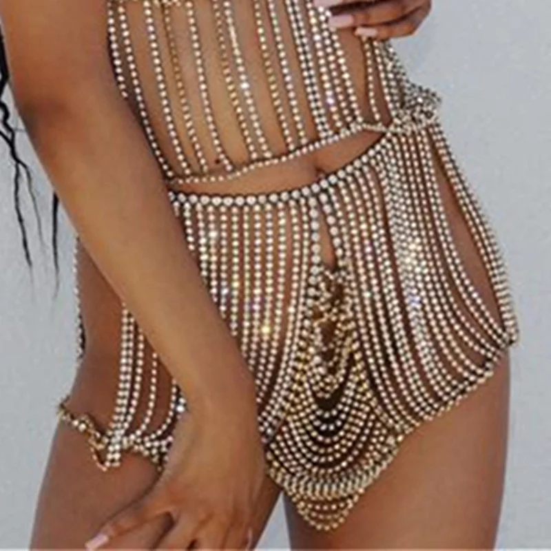 

Sexy body chain jewelry nightclub super flash waist chain jewelry full of diamond tassels luxury bikini skirt chain
