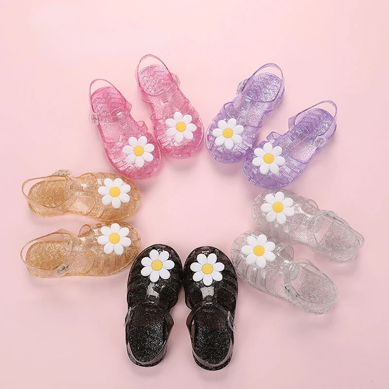 

Glitter Girls Sandals Little Flower Princess Shoes Summer Girls Protect Head Crystal Sandals 3-6years Old Girls Jelly Sandals
