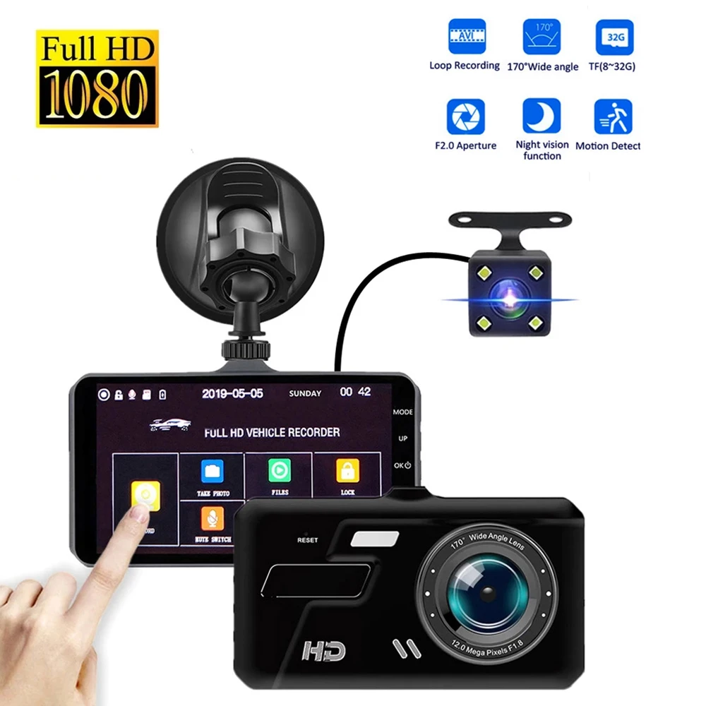 

4in Car Video Recorder Dash Cam Dual Lens HD 1080P Auto Digital TFT Touch Screen DVR Camera G-Sensor WDR Car DVRS Dashcam Camera