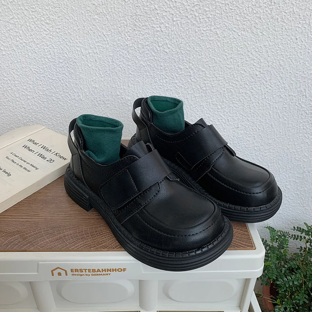 

Single Shoes Female Spring Autumn JK Uniform Shoes Retro Black Small PU Leather Shoes Thick Bottom Students Big Toe Shoes
