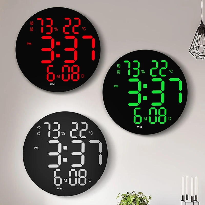 Led Round 3D Large Screen Wall Clock Digital Temperature Humidity Date Display Alarm Clock Modern Home Decor with Remote Control