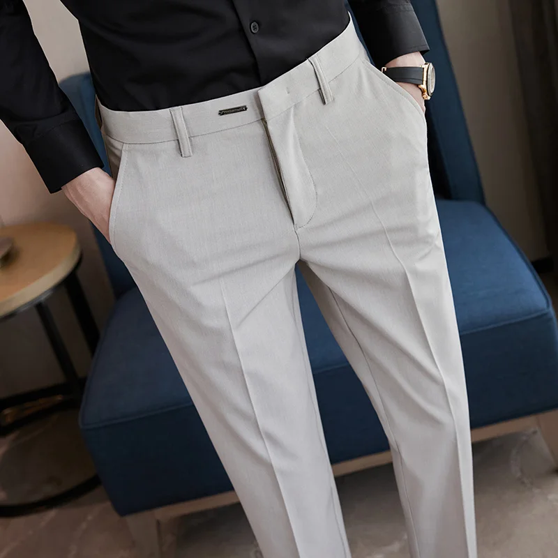 

Весна 2024, однотонные мужские костюмные брюки, официальное деловое и офисное платье, повседневные облегающие брюки для жениха на свадьбу