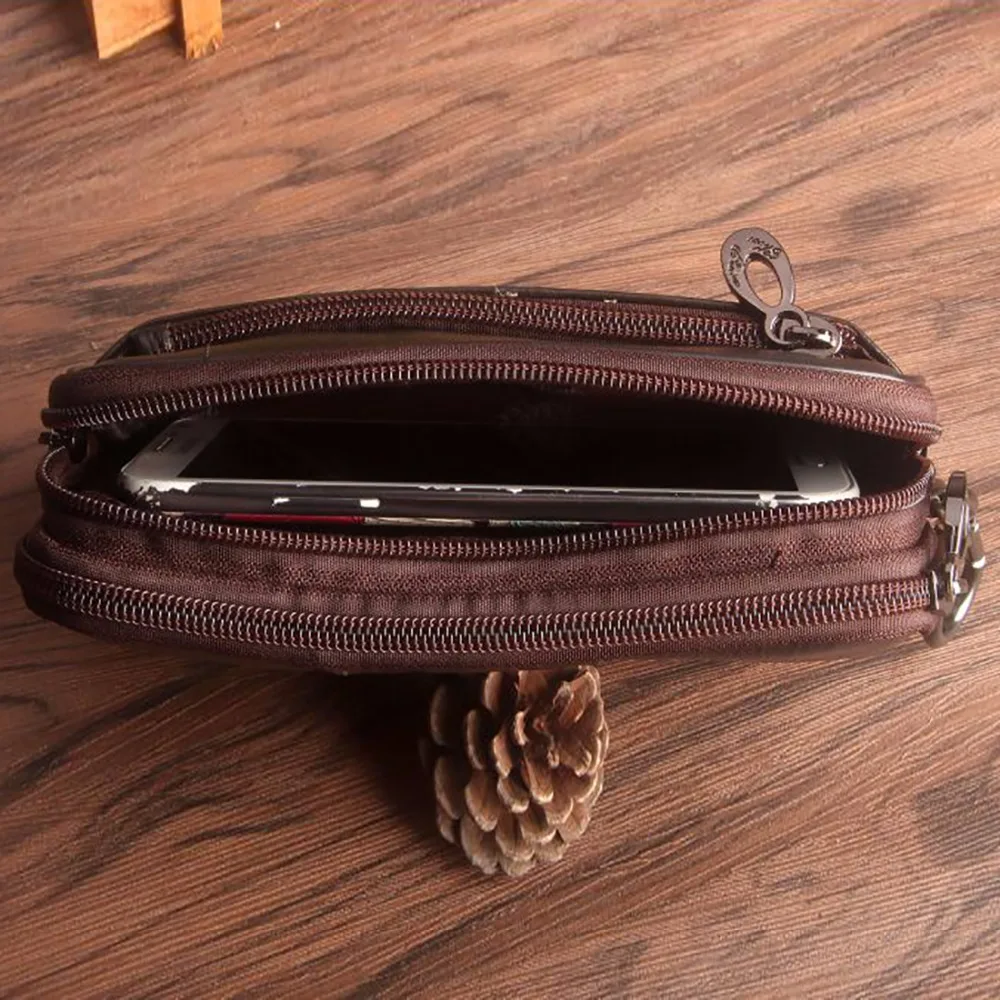 High Quality Real Genuine Leather Men Clutch Waist Bag Cell/Mobile Phone Case Hip Belt Purse First Layer Cowhide Hook Fanny Pack images - 6