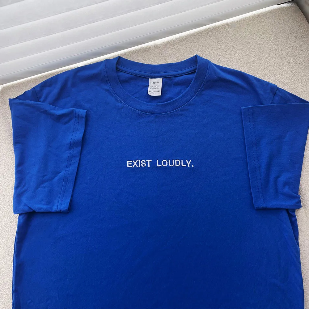 Футболка хлопковая с вышивкой и надписью, в стиле унисекс