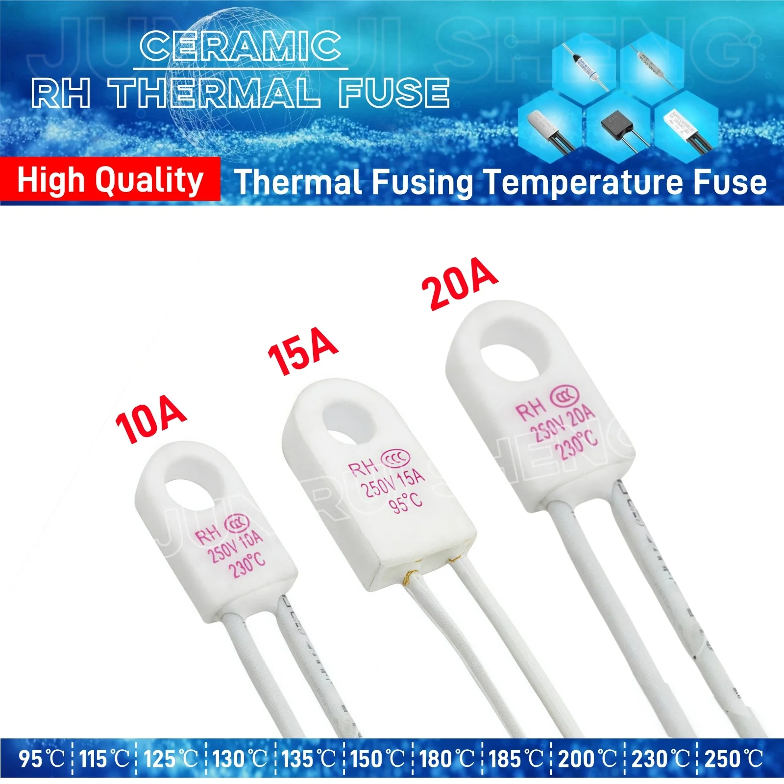 Керамический предохранитель RH 10A 15A 20A 250V с термовыключателем TF 95C 115C 125C 130C 135C 150C 180C 185C 200C 230C 250C Предохранитель температуры