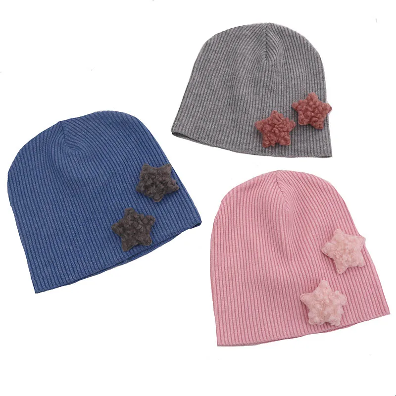 Мягкая ребристая шапка для маленьких мальчиков со звездами Вязаная Шапка-бини
