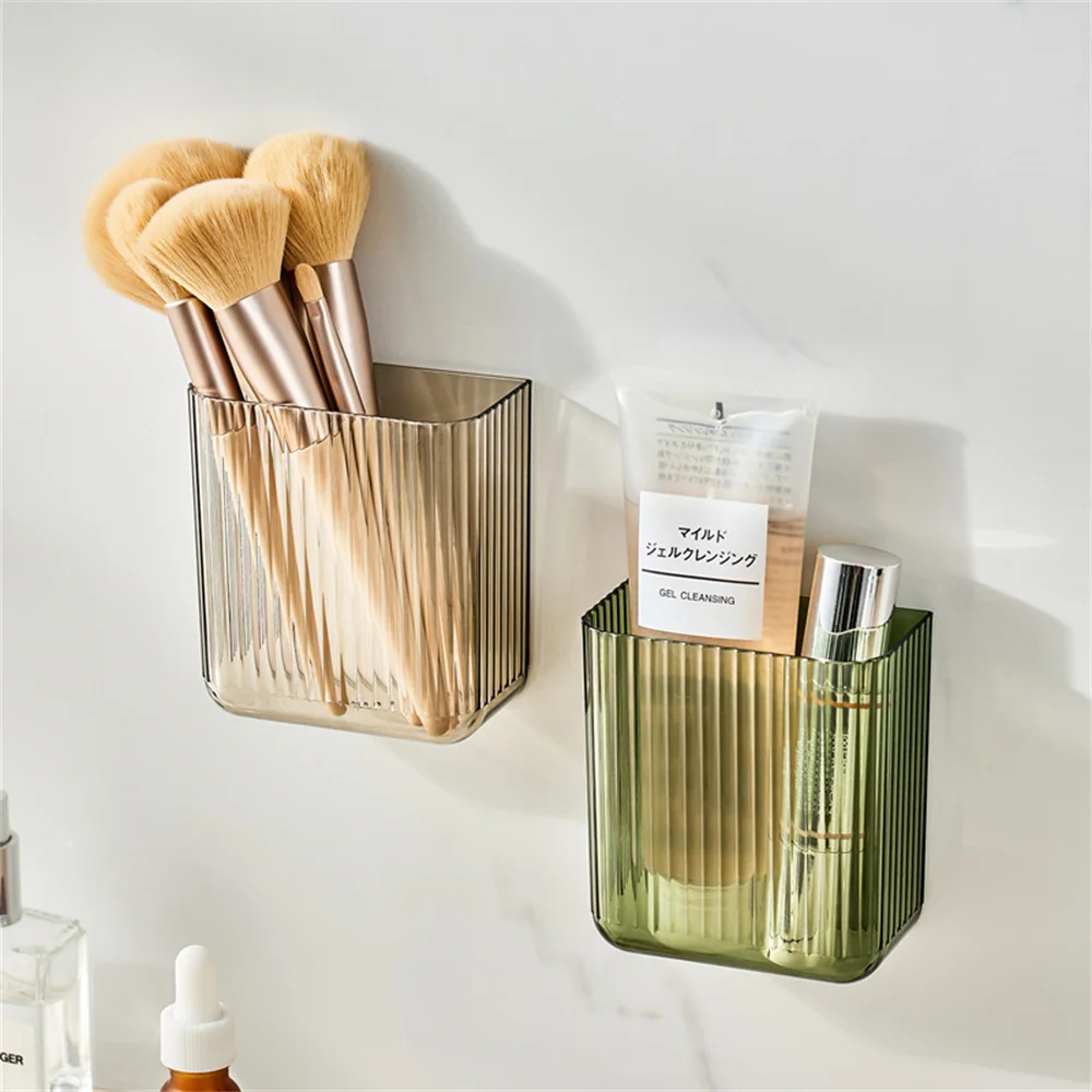 

Wall-mounted Storage Box Multi-function Transparent Storage Basket Stripe Mobile Phone Charging Shelf Household Accessories