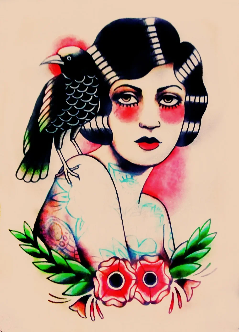 Винтажная татуировка для девушек дизайнерская Настенная картина Ретро Матовая