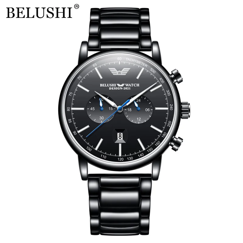 

BELUSHI Mens Watches Stainless Steel Chronograph Waterproof Luxury Brand Top Quartz Military Watch for Men Army Sport Wristwatch