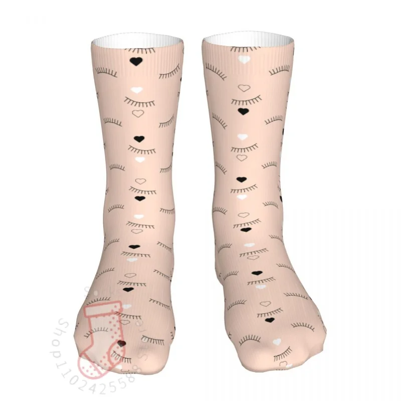 

New Socks Male Mens Women Casual Eyelash Lashes Pattern Socks Graphic Sock All Year Longer