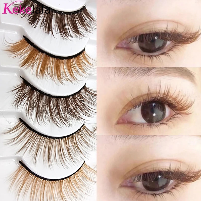 kekelala 5/2 Pairs Mix Fake Brown Strip Eyelashes Wholesale Blonde False Colored Eye Lash Extension Long Natural Faux Mink Cils