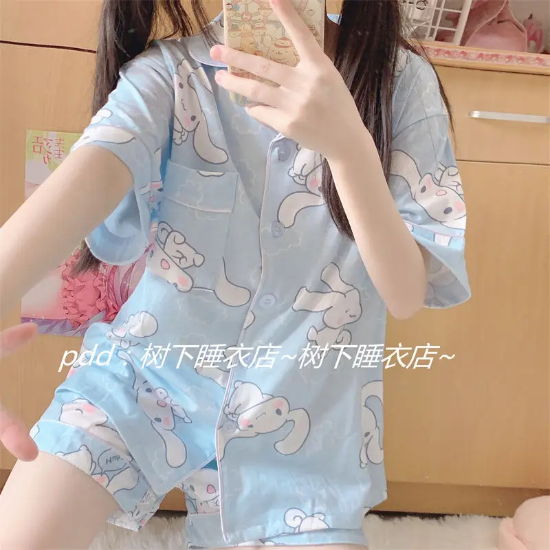 

Kawaii Sanrio Pajama Set Cute My Melody Kuromi Cinnamoroll Cartoon Anime Soft Homewear Suit Forgift for Girlfriend Birthday Gift