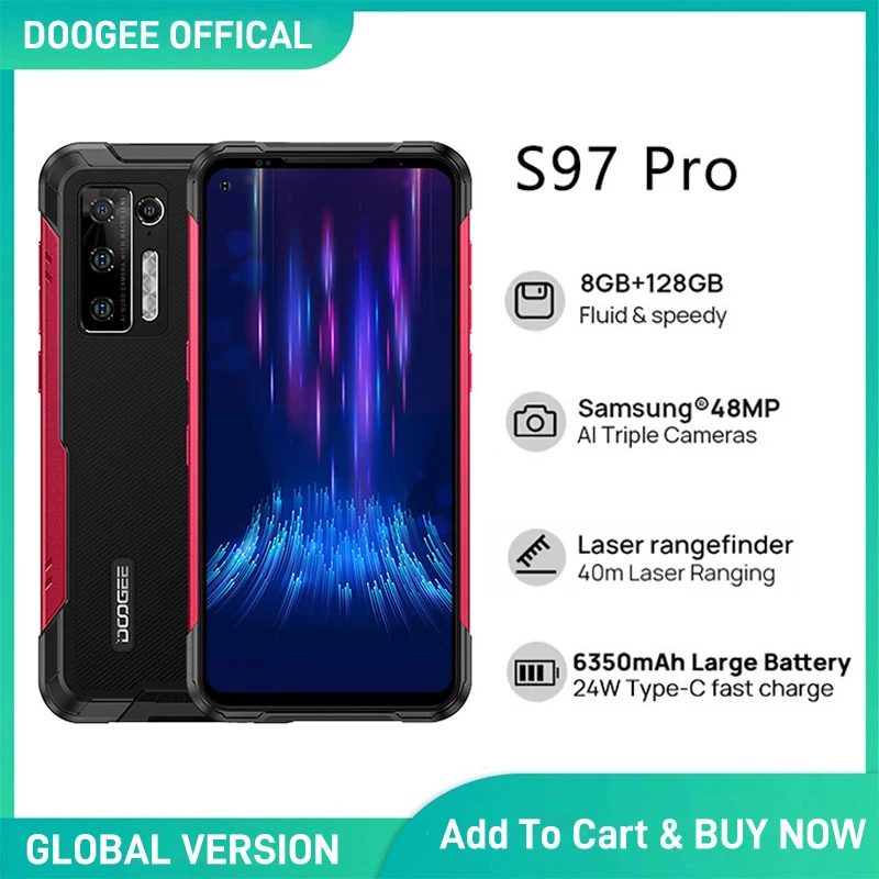 DOOGEE S97 Pro Rugged Phone 40m Laser Rangefinder 48MP QuadCamera Cellphone Helio G95 Octa Core 8GB+128GB SmartPhone 8500mAh NFC