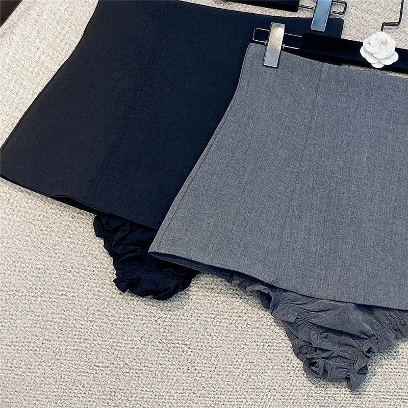 Sexy Grey Shorts Women 2023 Summer New Inner Lace Shaping Leg Solid Color Zipper High Waist Suit Pantskirt Lady Black Short