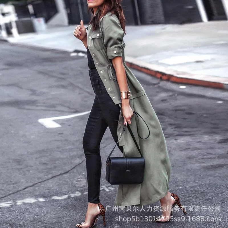 

Женское однотонное пальто на пуговицах, с длинным рукавом и завышенной талией