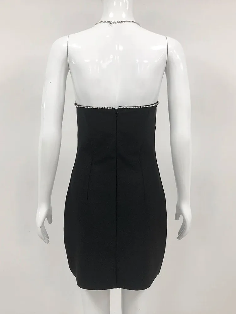 Женское облегающее мини-платье со стразами Элегантное Черное вечернее Клубное