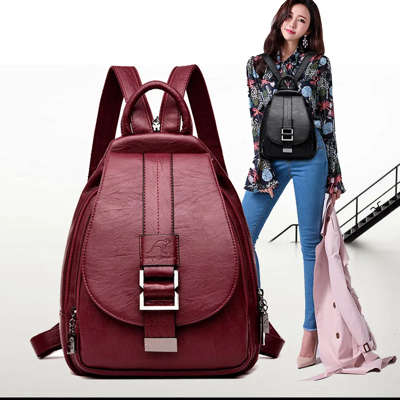 Hot Women Leather Backpacks Female Vintage Backpack for Teenage Girls School Chest Bag Travel Bagpack Ladies Sac A Dos Back Pack