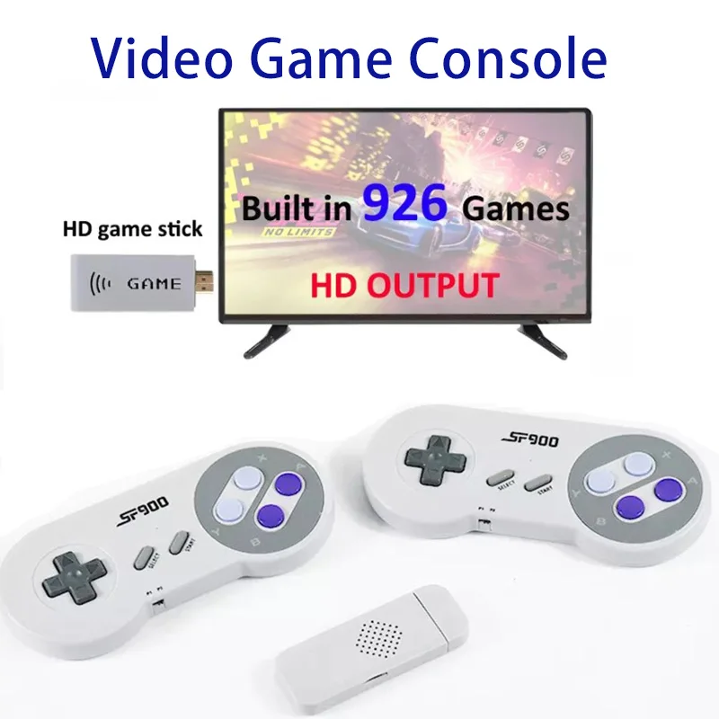 

Игровая консоль со встроенными 926 играми, беспроводной игровой контроллер HD в стиле ретро для двоих игроков, домашняя игровая консоль с подд...