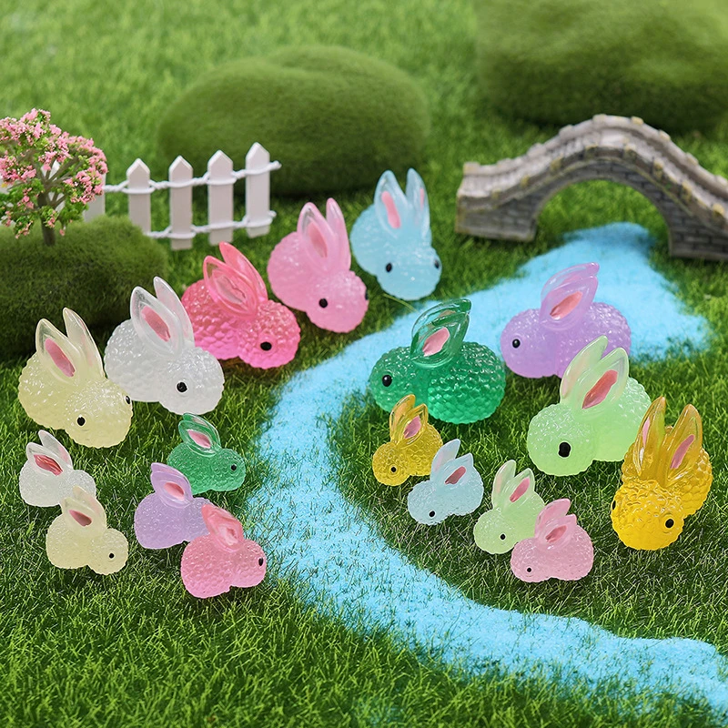 

5Pcs Cute Mini Bunny Luminous Ornament Glow In The Dark Rabbit Figurines Micro Landscape Decor Gardening Plant Resin Accessories