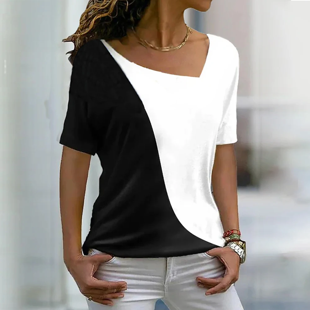 

Latest Women's T-shirt Fashion Color Matching T-shirt Summer Clothing Basic Daily Women's Top Printing Large T-shirt 2023