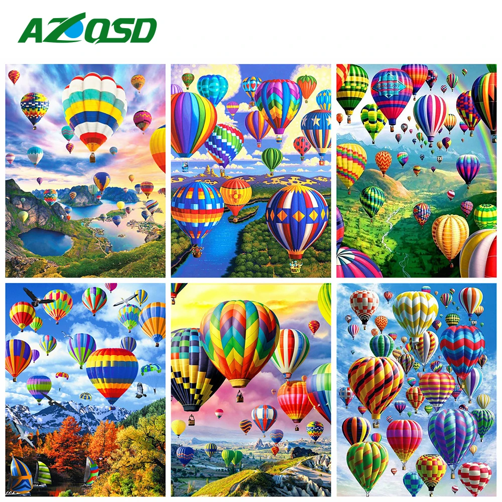 

AZQSD Diamond Embroidery Hot Air Balloon Rhinestones Diamond Mosaic Landscape Cross Stitch Painting Mountain Handicraft Hobby