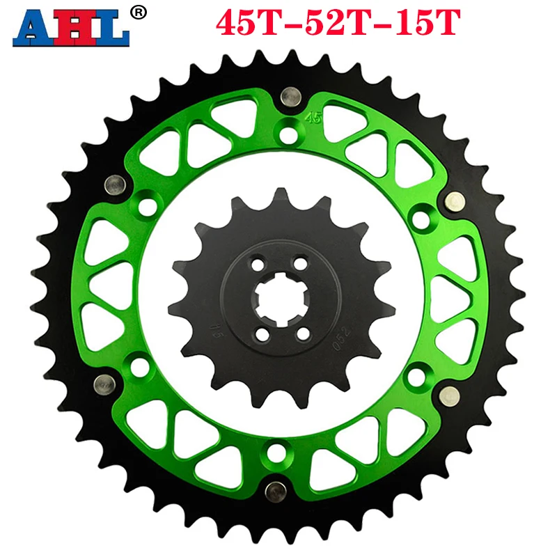 Передняя и задняя звездочки AHL 520 для мотоцикла KAWASAKI KX125 1985-1993 KDX200 1983 KX 125 KDX 200 30200 17206N 16204, 45T ~ 52T 15T