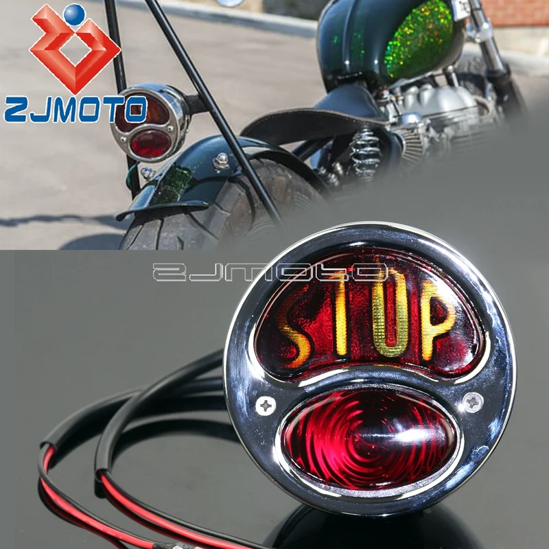 

Хромированный/черный мотоциклетный задний фонарь для Кафе Racer, стоп-сигнал, Реплика заднего стоп-сигнала для Harley Sportster Bobber Scrambler Chopper