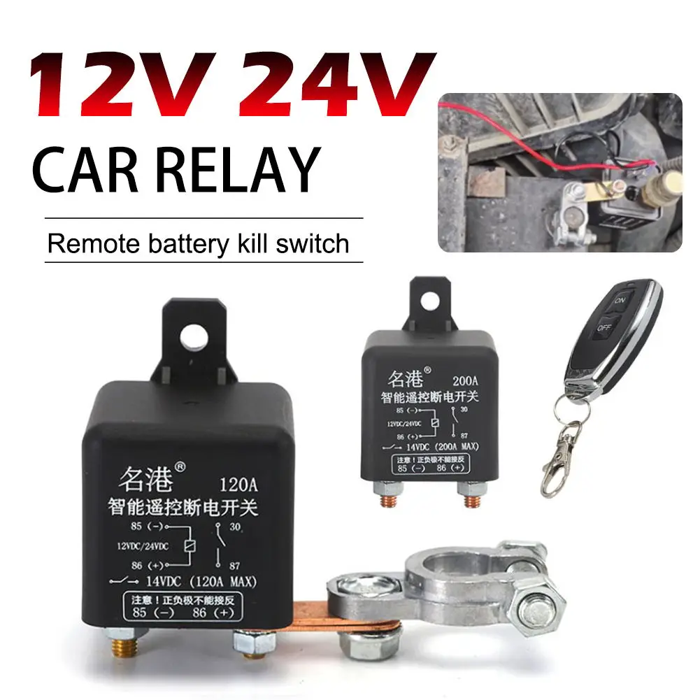 

12V/24V 120A/200A Universal Battery Switch Relay Wireless Remote Battery Disconnect Kill Switch Anti-Theft Isolator Car Truck