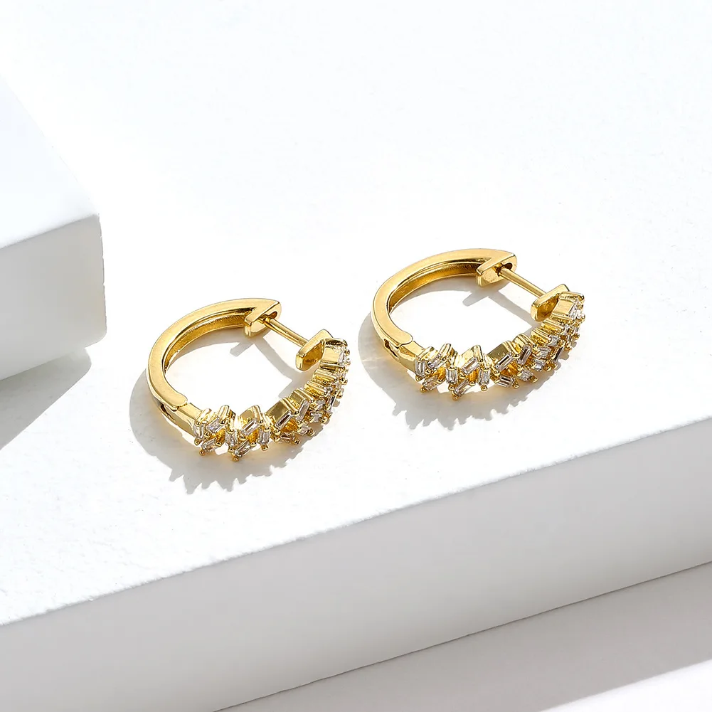 Роскошные серьги-кольца с цирконием для женщин круглые из нержавеющей стали