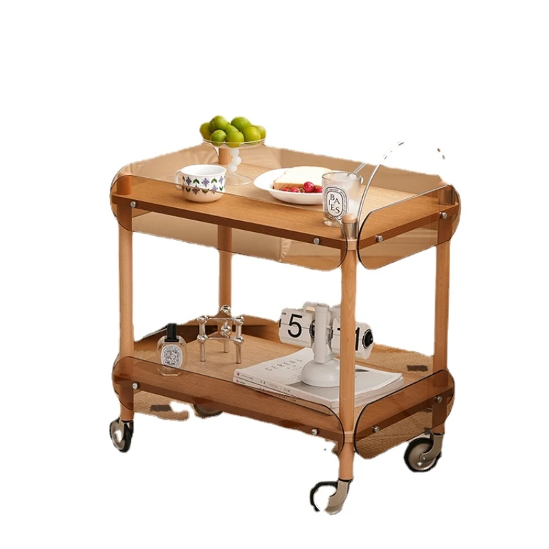 

YY Nordic Mobile Coffee Table Solid Wood Trolley Household Small Apartment