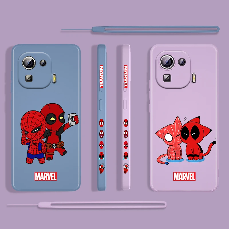 

Spiderman Cute Avengers For Xiaomi Mi 12 11 11i 10 10S 9 6 Ultra Lite Pro SE 4G 5G Silicone Liquid Left Rope Phone Case Cover